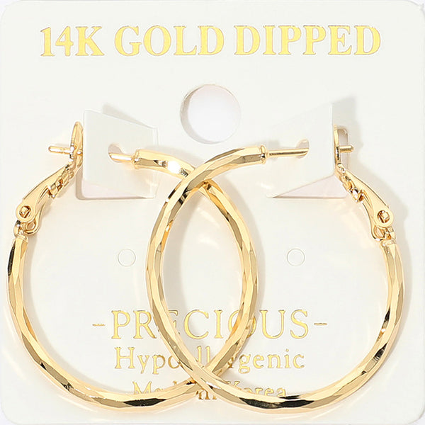 Lana - 14K Gold Dipped / White Gold Dipped Hypoallergenic Faceted Hoop Earrings