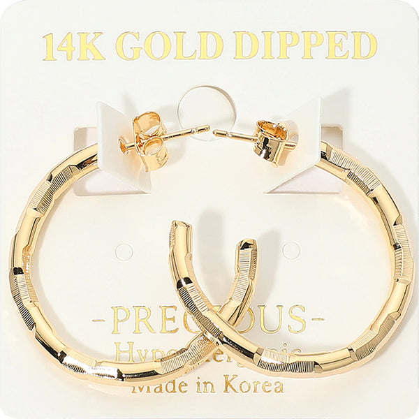 Keira - 14K Gold Dipped / White Gold Dipped Textured Hypoallergenic Faceted Hoop Earrings