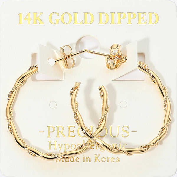Jada - 14K Gold Dipped / White Goold Dipped Hypoallergenic Twisted Vine Hoop Earrings