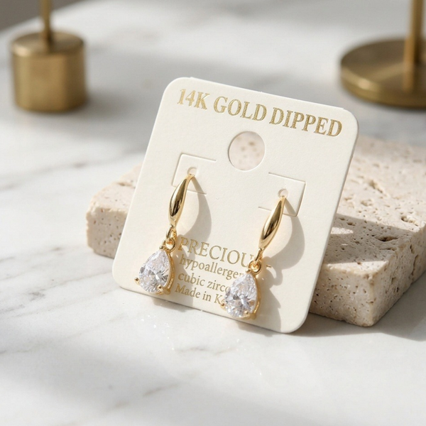 Dionne - 14K Gold Dipped Cubic Zirconia Teardrop Dangle Earrings