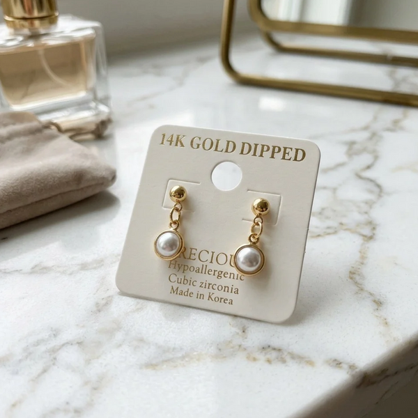 Journey - 14K Gold Dipped Cubic Zirconia Round Pearl Dangle Earrings