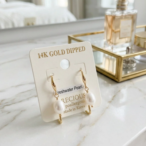 Amelia - 14K Gold Dipped Freshwater Pearl Drop Earrings