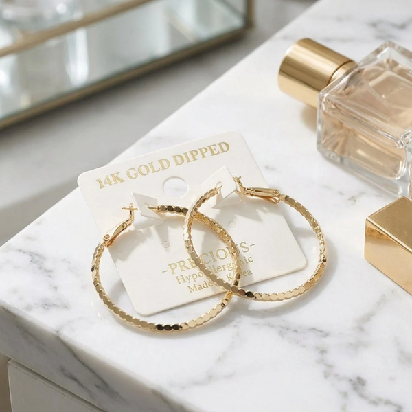 Odette - 14K Gold Dipped Double Textured Hoop Earrings