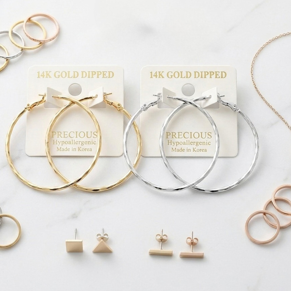 Kimora  - 14K Gold Dipped / White Gold Dipped Hypoallergenic Twist Hoop Earrings