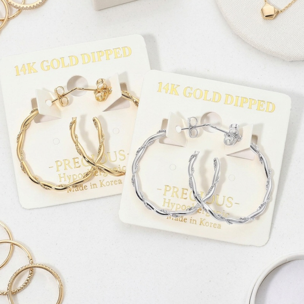 Jada - 14K Gold Dipped / White Goold Dipped Hypoallergenic Twisted Vine Hoop Earrings