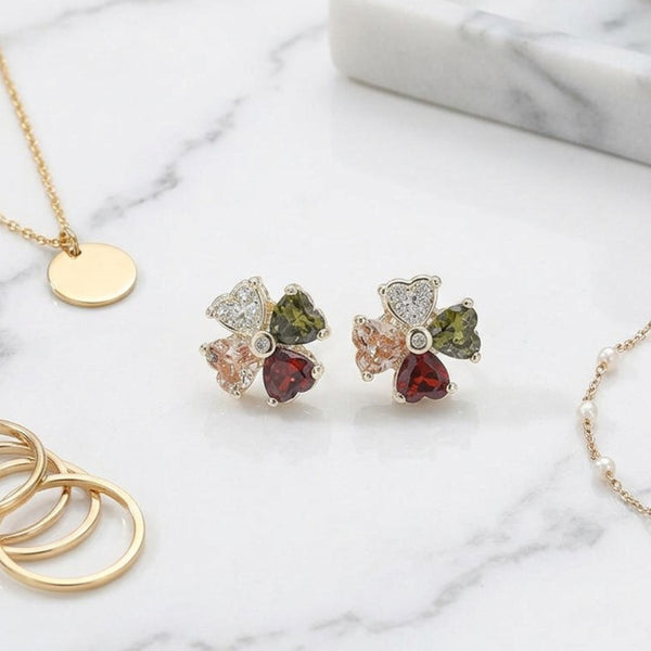 Montana - 14K Gold Plated Multi Heart Cubic Zirconia Stud Earrings
