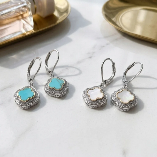 Pyper - 14K Gold Plated Cubic Zirconia Quatrefoil Charm Drop Earrings