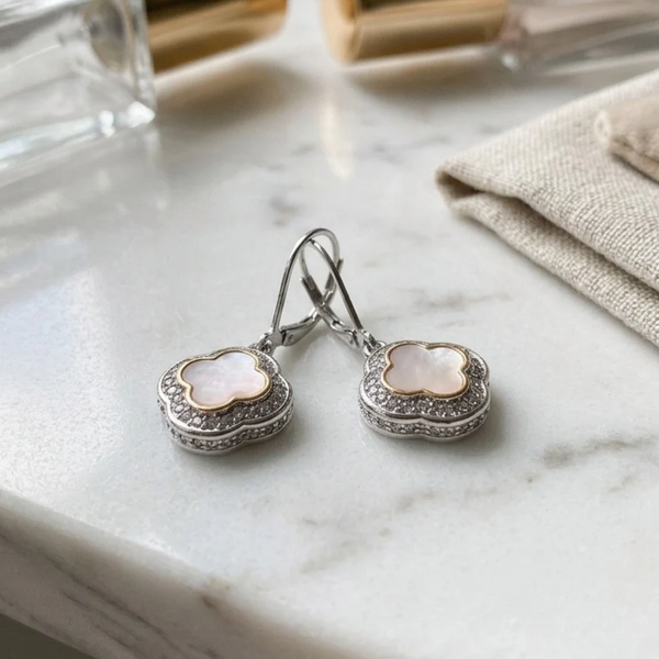 Pyper - 14K Gold Plated Cubic Zirconia Quatrefoil Charm Drop Earrings