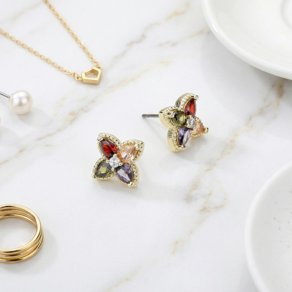 Nirvana - 14K Gold Plated Cubic Zirconia Clover Stud Earrings