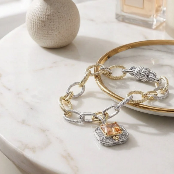 Dawn - 14K Gold Plated Two Tone Cubic Zirconia Magnetic Bracelet