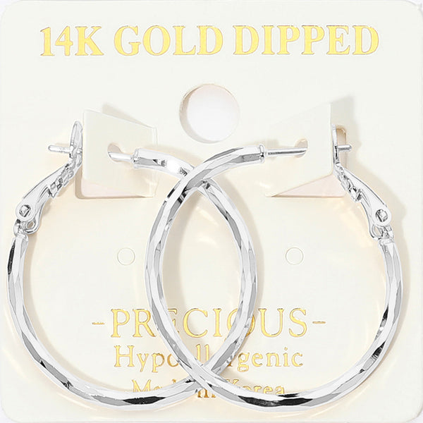 Lana - 14K Gold Dipped / White Gold Dipped Hypoallergenic Faceted Hoop Earrings