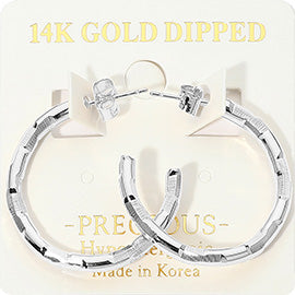 Keira - 14K Gold Dipped / White Gold Dipped Textured Hypoallergenic Faceted Hoop Earrings