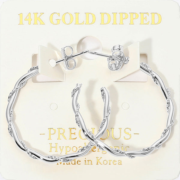 Jada - 14K Gold Dipped / White Goold Dipped Hypoallergenic Twisted Vine Hoop Earrings
