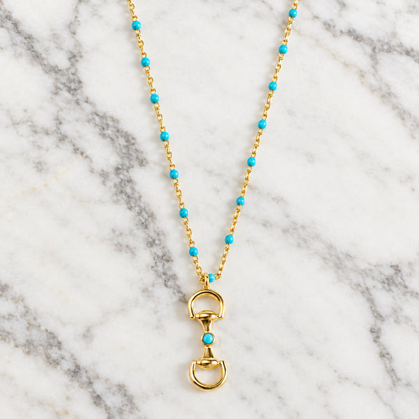 Lexley - 18K Gold Dipped Equestrian Horsebit Pendant Beaded Chain Necklace