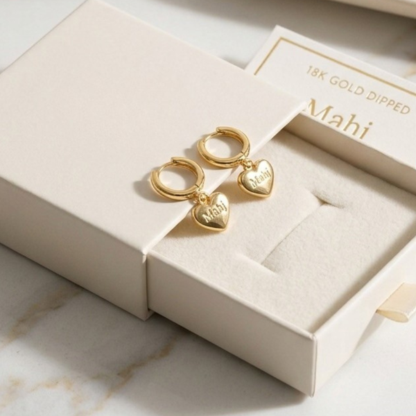 Fable - 18K Gold Dipped Mahj Heart Charm Huggie Hoop Earrings