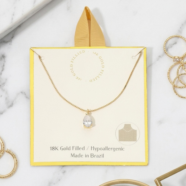 Eden - 18K Gold Filled Teardrop Solitaire Pendant Necklace
