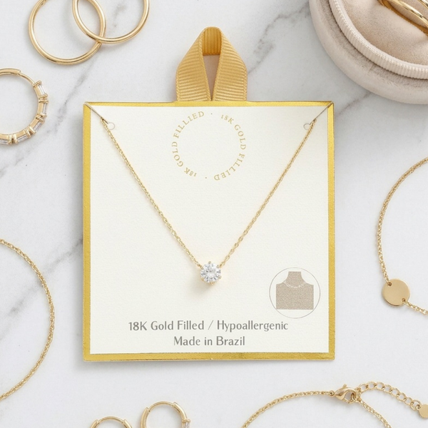 Aubrielle - 18K Gold Filled Round Solitaire Pendant Necklace