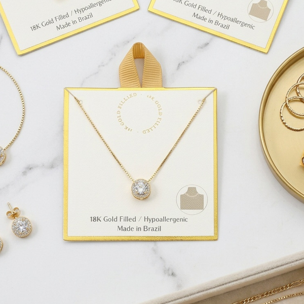 Aliana - 18K Gold Filled Round Halo Solitaire Pendant Necklace