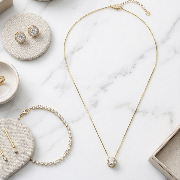 Aliana - 18K Gold Filled Round Halo Solitaire Pendant Necklace