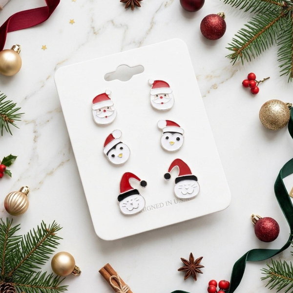 Jada - 3 Pairs Enamel Holiday Stud Earrings