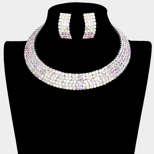 Milana - 5 Rows Rhinestone Choker Cuff Necklace