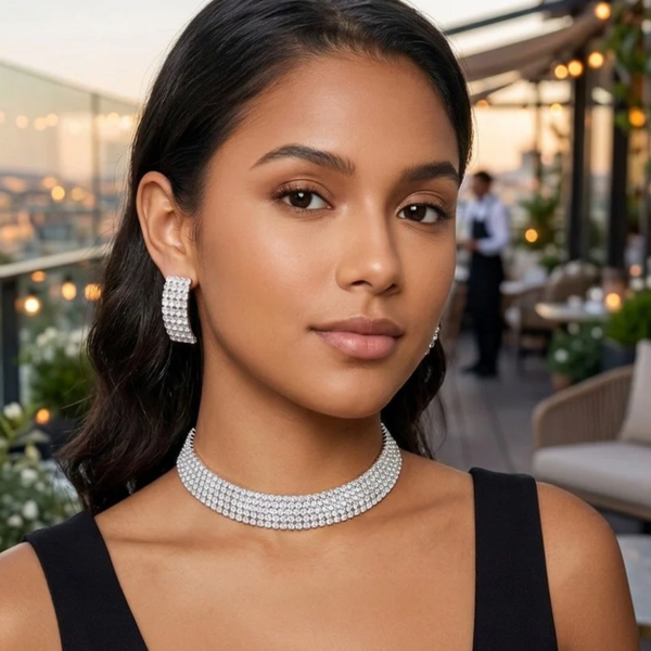Milana - 5 Rows Rhinestone Choker Cuff Necklace