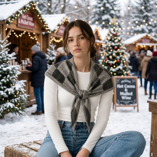Mimi - Argyle Knitted Triangle Scarf Wrap