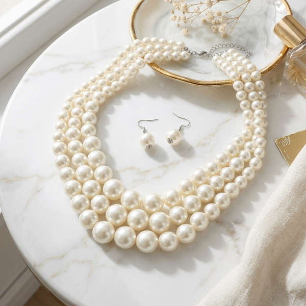 Wilde - Beaded Triple Layered Statement Necklace Set