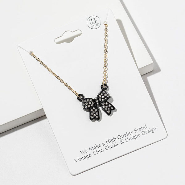 Maria - Rhinestone Bow Pendant Necklace