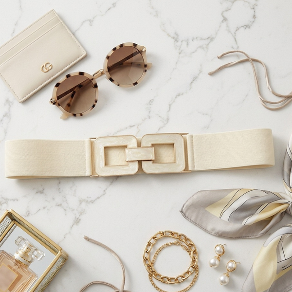 Marleigh - Marbled Buckle Accented Elastic Belt