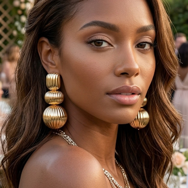Calliope - Bold Ribbed Metal Sculptural Link Drop Statement Earrings
