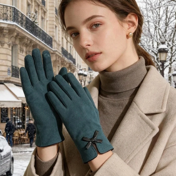 Monica - Bow Pointed Faux Suede Smart Touch Gloves