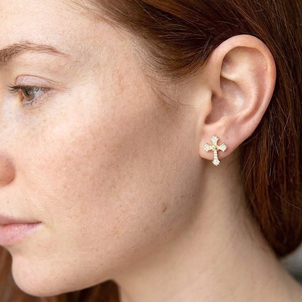 Uma - Cubic Zirconia Pave Cross Stud Earrings
