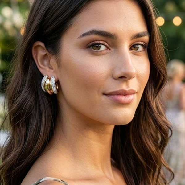 Merida - Cubic Zirconia Pave Rim Sculptural Earrings