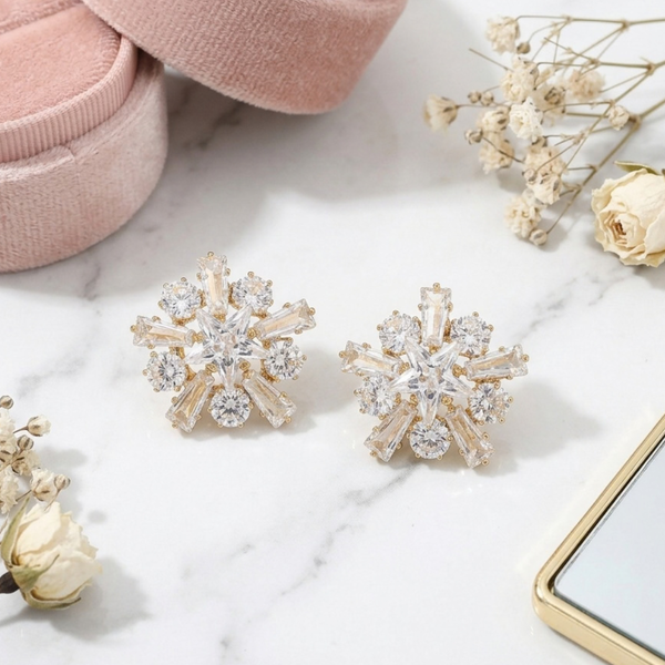 Aliana - Cubic Zirconia Star Center Sunburst Stud Earrings