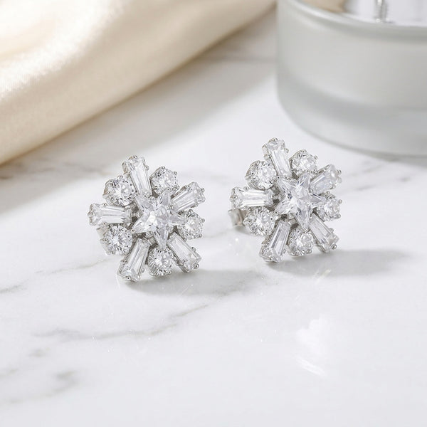 Aliana - Cubic Zirconia Star Center Sunburst Stud Earrings