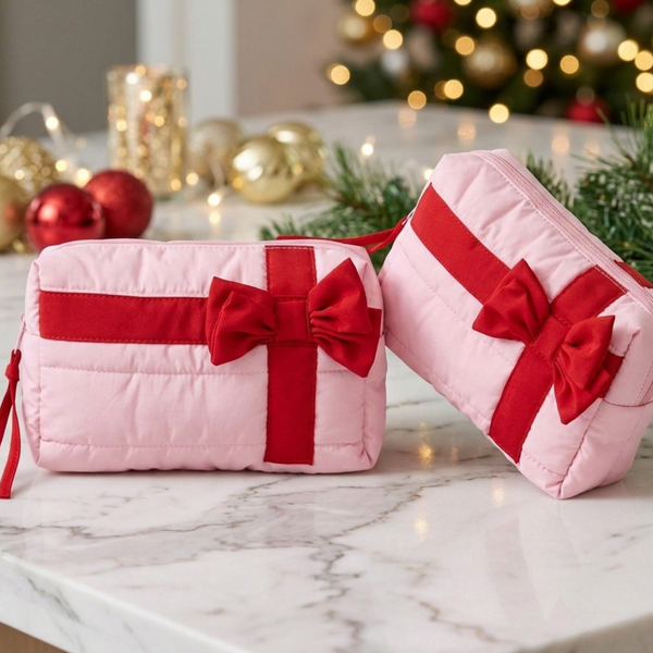 Tania - Christmas Gift Bow Quilted Pouch Bag