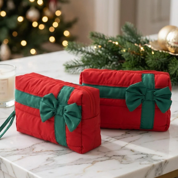 Tania - Christmas Gift Bow Quilted Pouch Bag