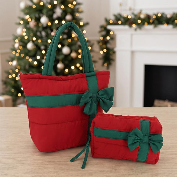 Perla  - Holiday Gift Bow Quilted Tote Bag