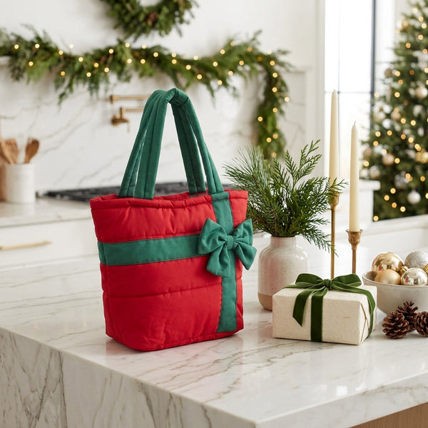 Perla  - Holiday Gift Bow Quilted Tote Bag