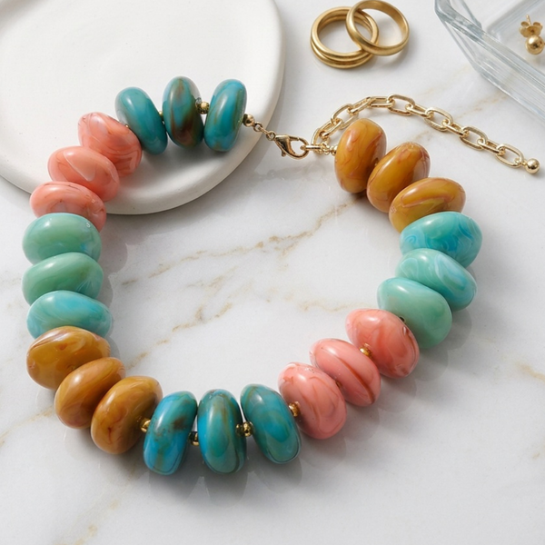 Leighton - Chunky Disc Beaded Collar Statement Necklace