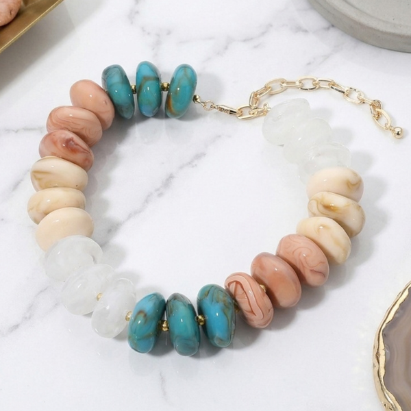 Leighton - Chunky Disc Beaded Collar Statement Necklace