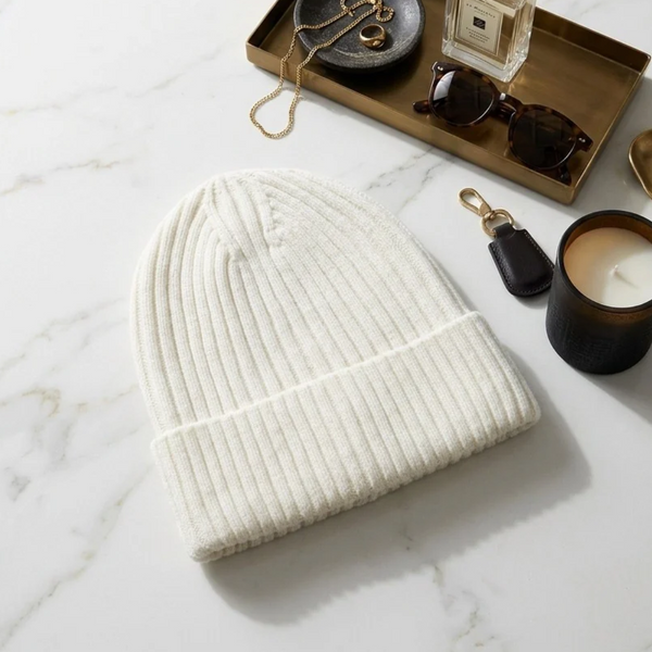 Marilyn - Plush Fur Lining Solid Ribbed Knit Winter Beanie