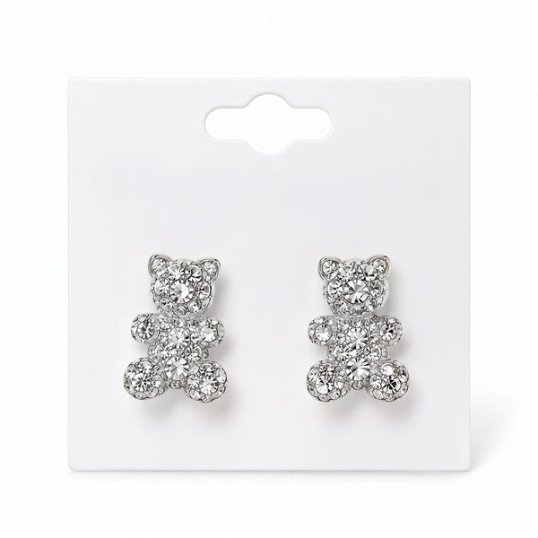 Celine - Rhinestones Teddy Bear Stud Earrings