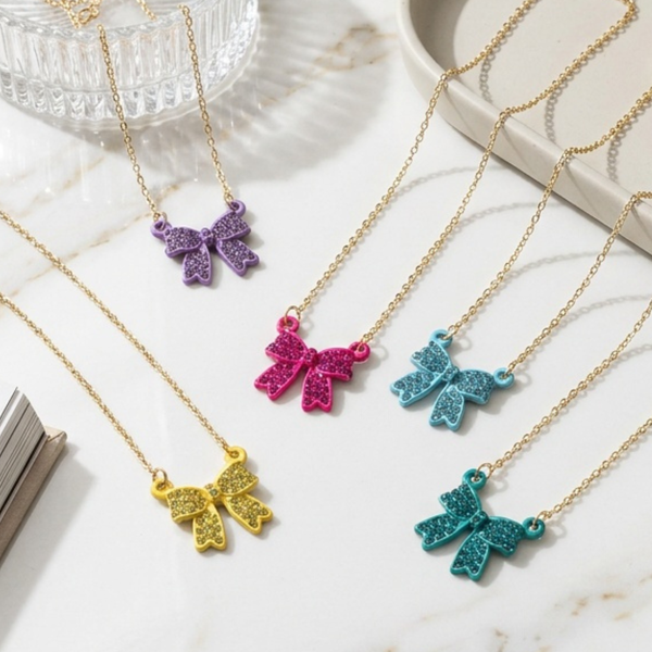 Maria - Rhinestone Bow Pendant Necklace