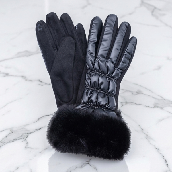Celestine - Faux Fur Cuff Puffer Smart Touch Gloves