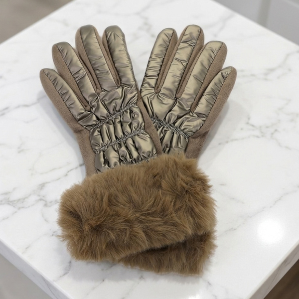 Celestine - Faux Fur Cuff Puffer Smart Touch Gloves