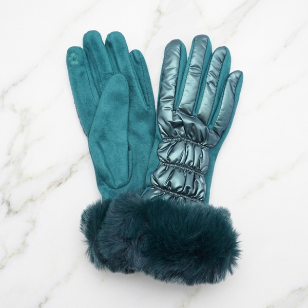 Celestine - Faux Fur Cuff Puffer Smart Touch Gloves