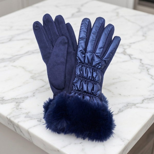 Celestine - Faux Fur Cuff Puffer Smart Touch Gloves