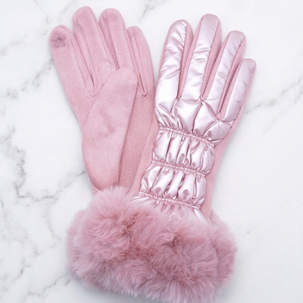 Celestine - Faux Fur Cuff Puffer Smart Touch Gloves